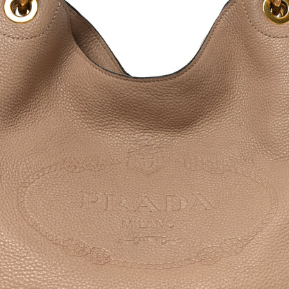 Vitello Phenix Embossed Logo Hobo Caramel