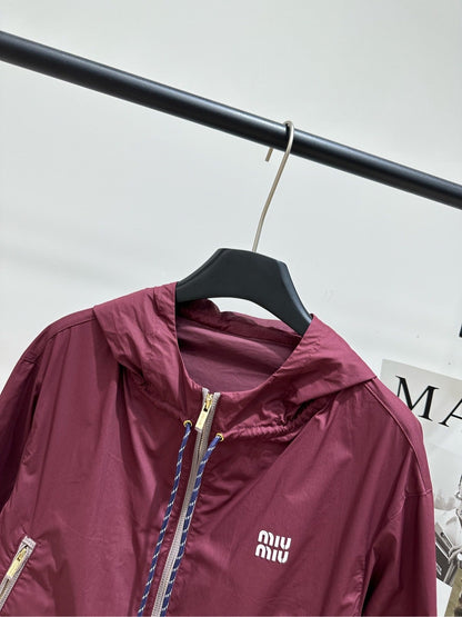 Miu Blouson Jacket Burgundy Windproof Fabric 349723