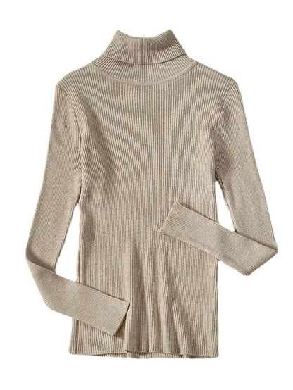 Casual Long Sleeves Skinny Solid Color High-Neck Sweater Tops