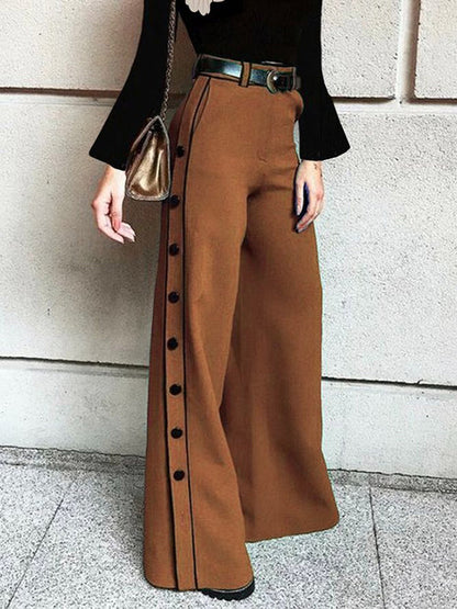 High Waisted Loose Buttoned Pockets Pants Trousers
