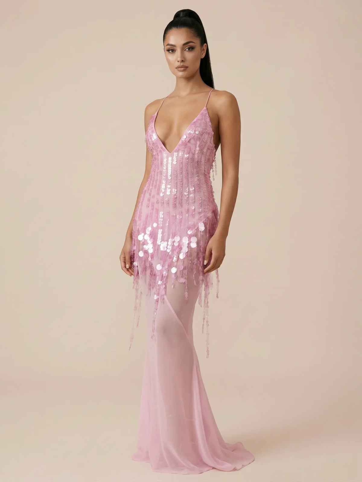 Selina Paillette Chiffon Mermaid Maxi Dress