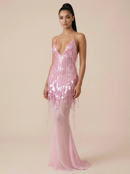Selina Paillette Chiffon Mermaid Maxi Dress
