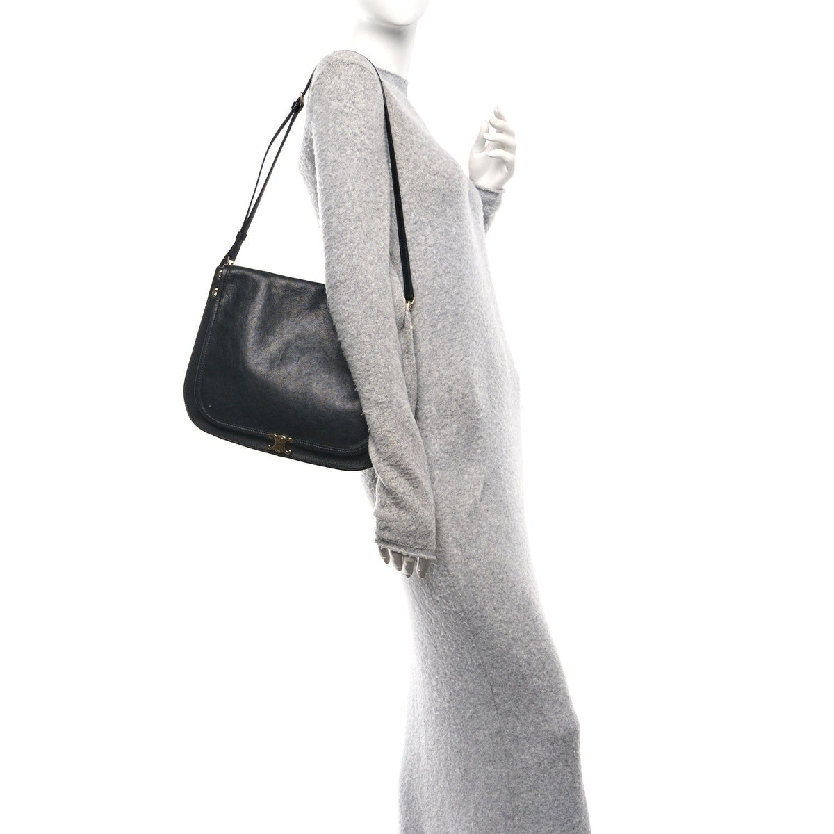 Shiny Lambskin Soft Triomphe Besace Bag Black