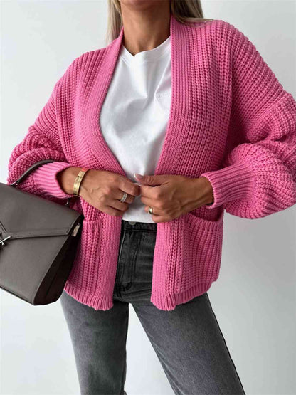 Solid Color V-neck Long-sleeved Casual Knitted Cardigan