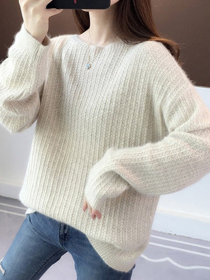 Simple Casual Loose 4 Colors Round-Neck Long Sleeves Sweater Top