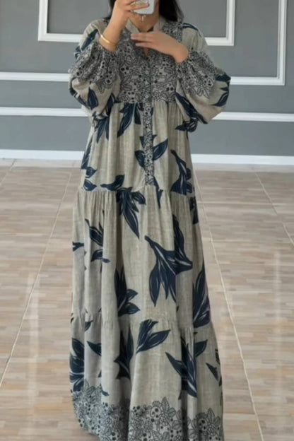 Printed lantern sleeves loose dress