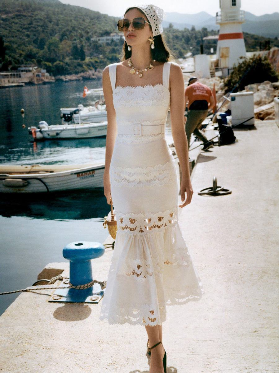 Victoria Linen Lace Insert Midi Dress