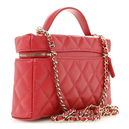 Caviar Quilted Top Handle Slim Vanity With Chain Red