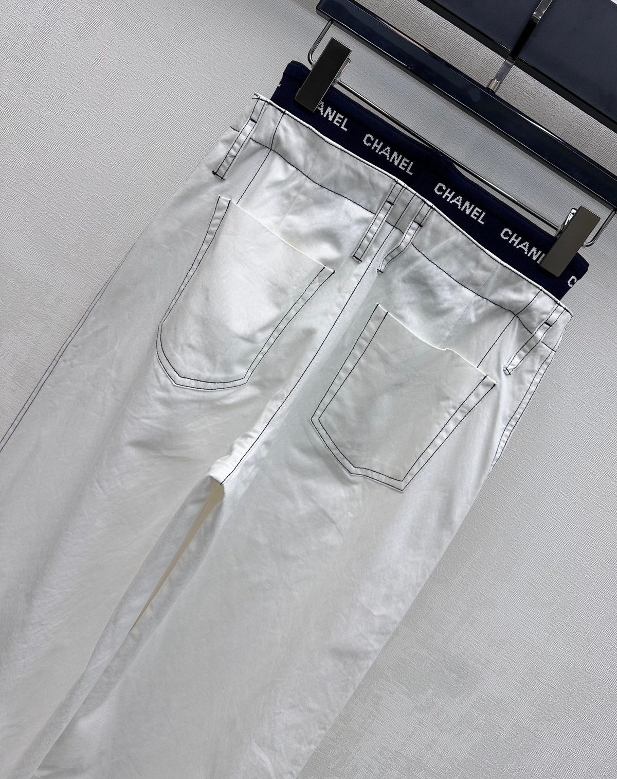 CC Drawstring Webbing Trousers White Cotton Tencel 350186