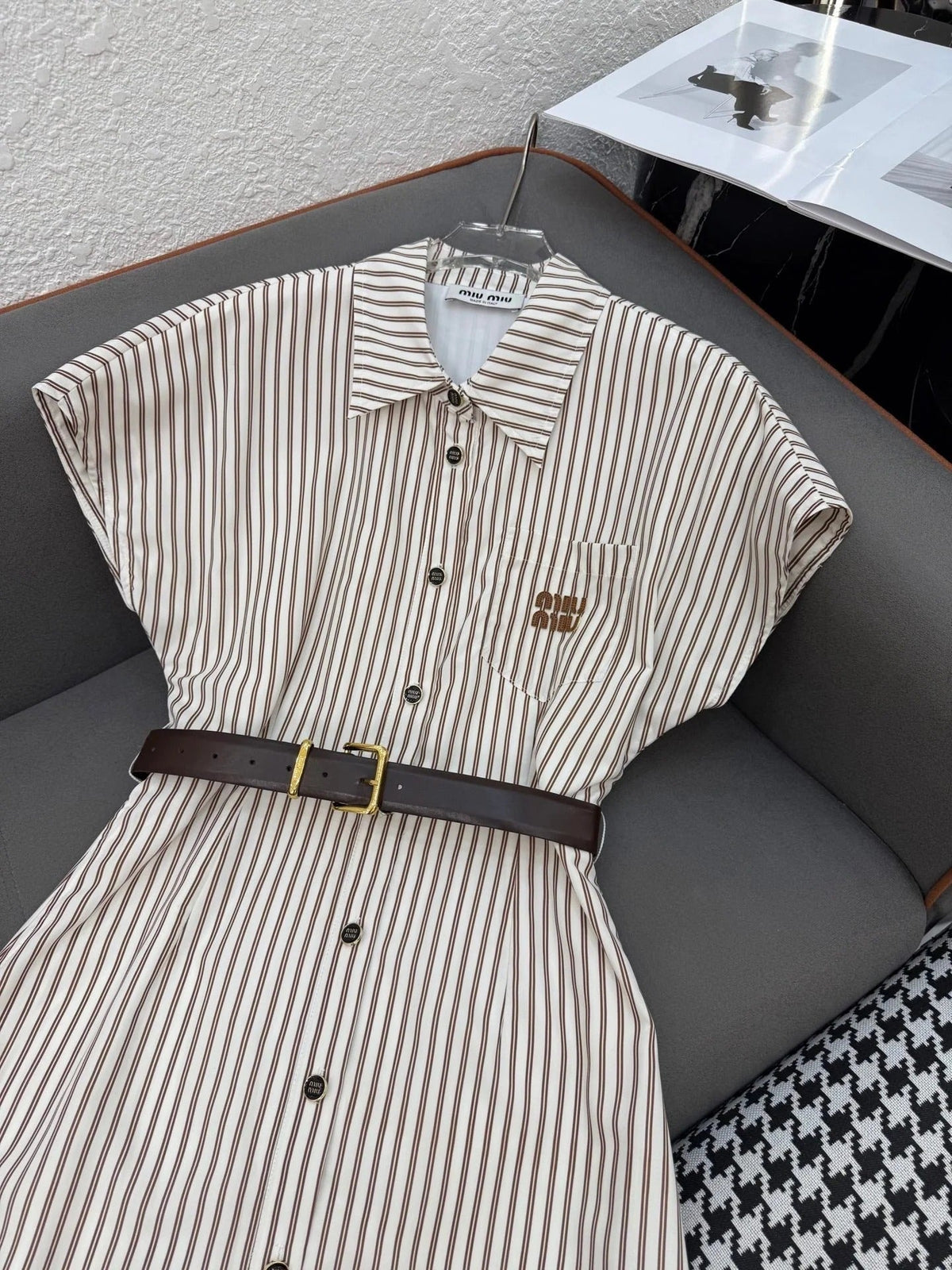 MM STRIPED LAPEL DRESS 25S IN POLYESTER 266615