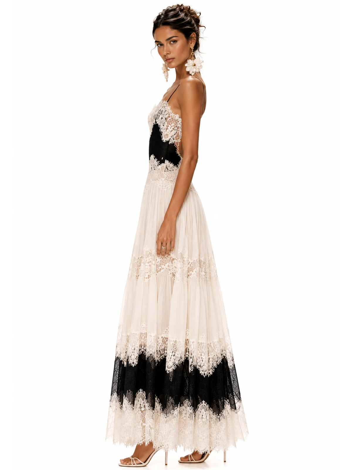 Freya Elegant Lace-Panel Maxi Dress