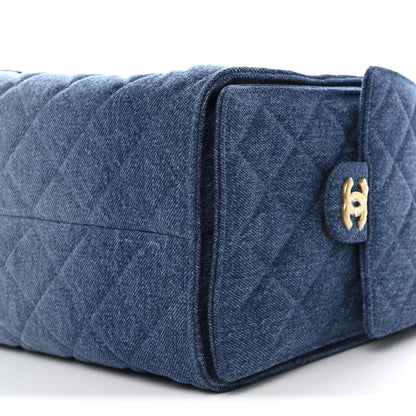 Washed Denim Quilted Medium Chanel 25 Handbag Blue