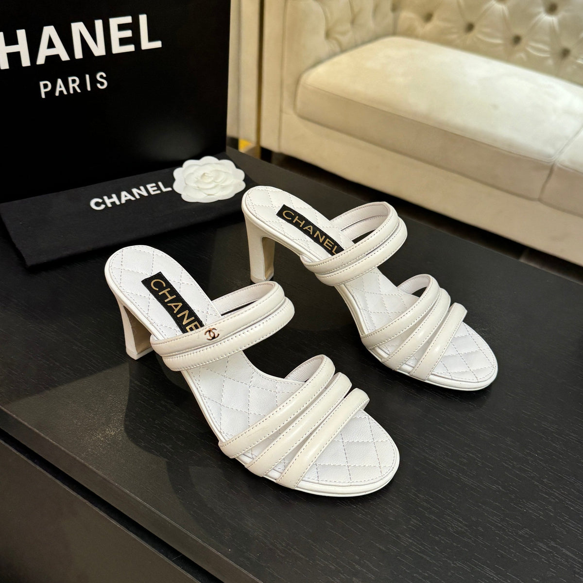 CC 26C Double C Strap Sandals White Sheepskin