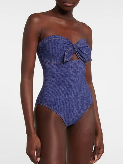 Miranda Bowknot Bandeau One Piece Swimsuit and Skirt Flaxmaker