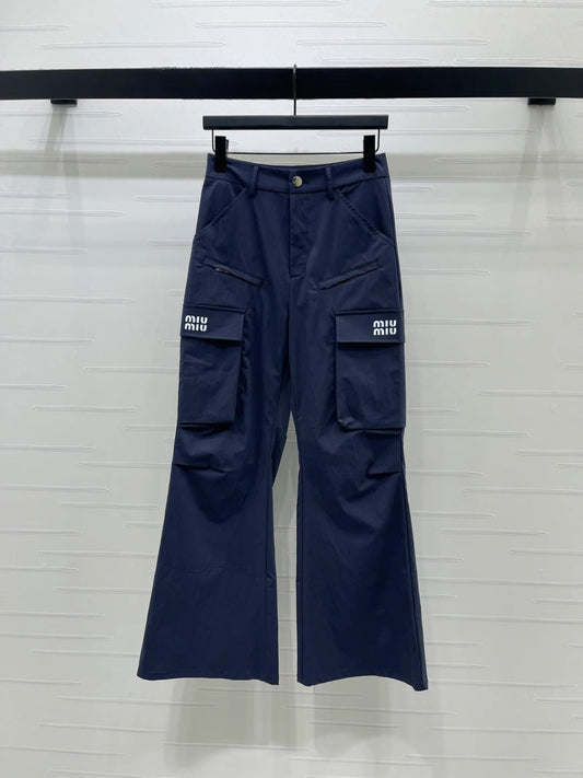 Miu Miu 2026 Pant Khaki and Navy Blue Cotton Nylon