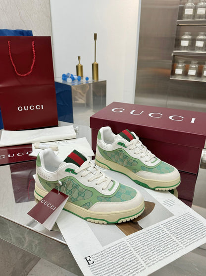 GG Re-Web Sneakers Light Green White Suede Cowhide Fabric 564720