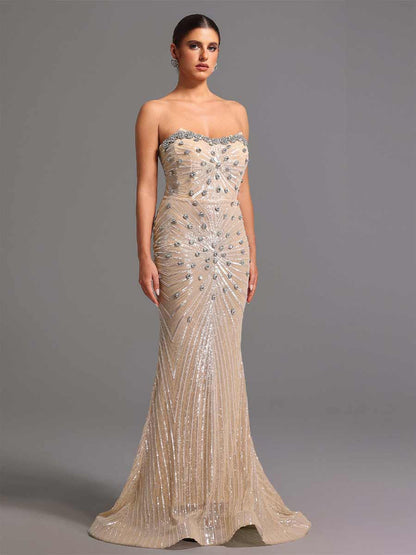 Camila Strapless Diamond Sequins Maxi Dress