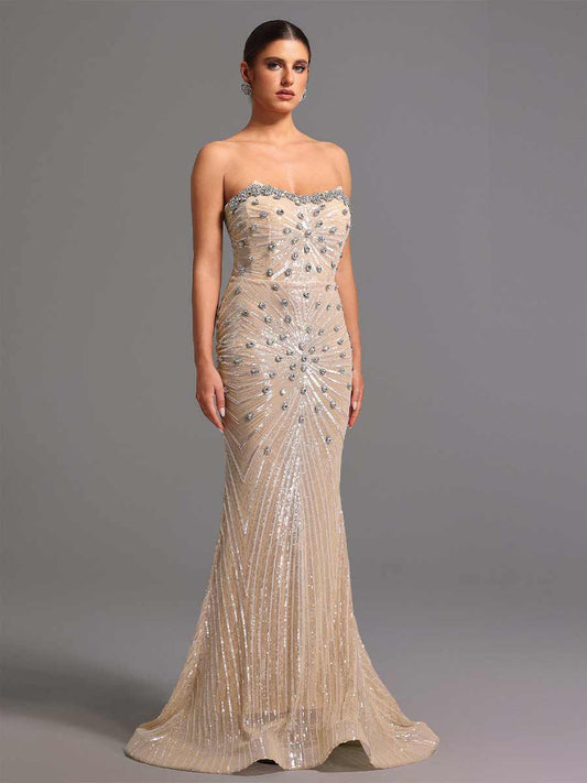 Camila Strapless Diamond Sequins Maxi Dress