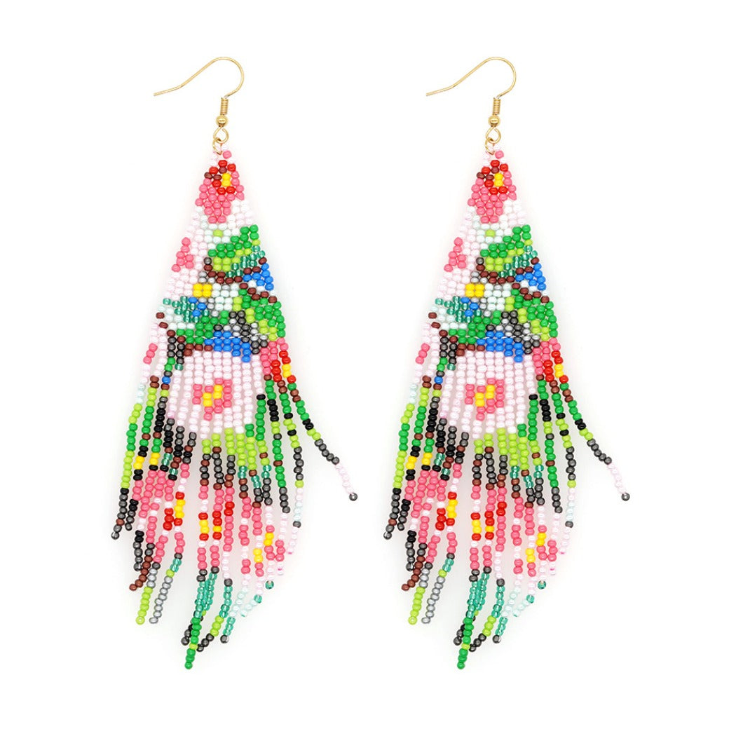 Earwish - Beaded Flag Tassel Earrings - Colorful &amp; Boho