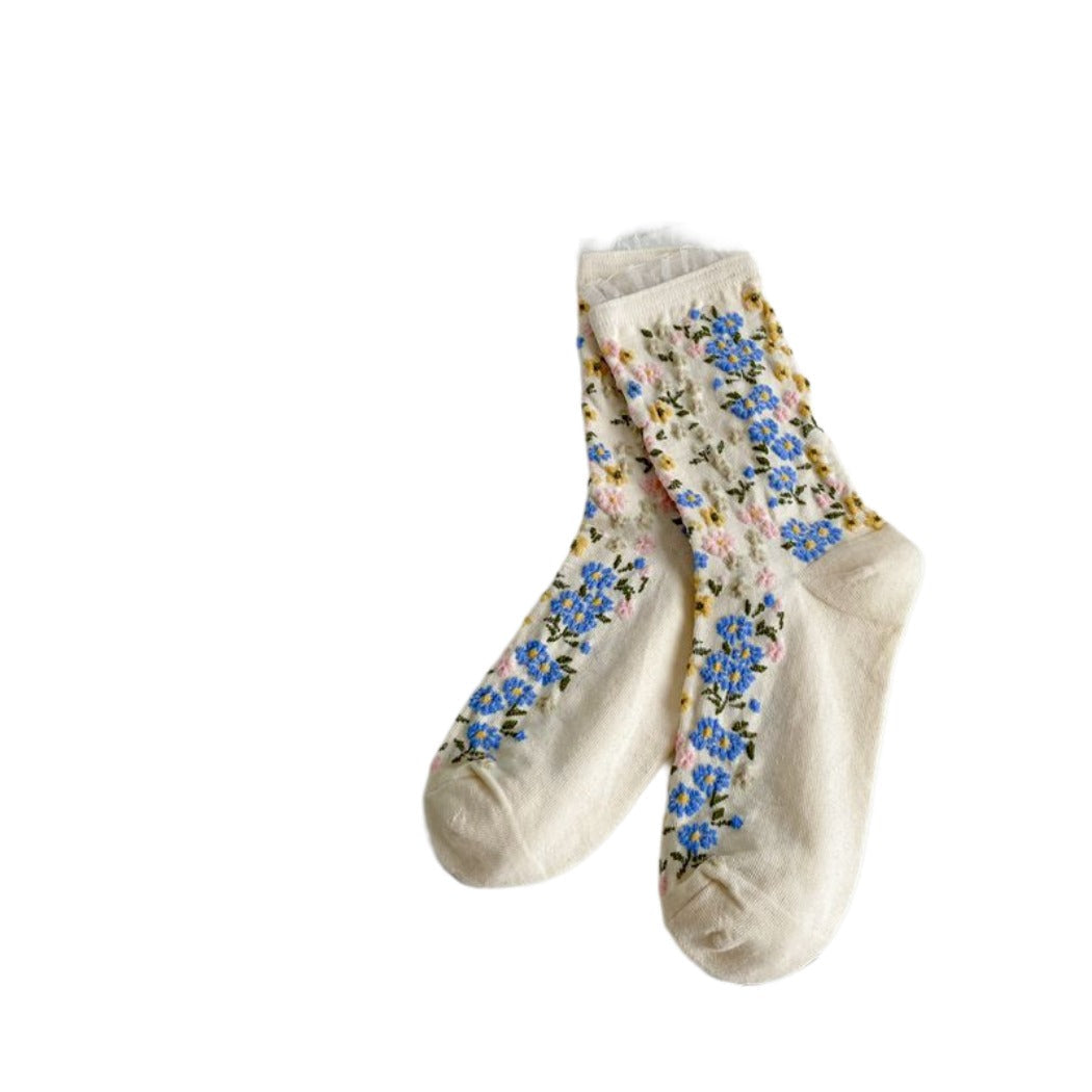 Rufia - Floral Lace Mid-calf Socks - Delicate &amp; Vintage