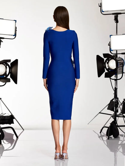 Riley V Neck Flower Bandage Midi Dress