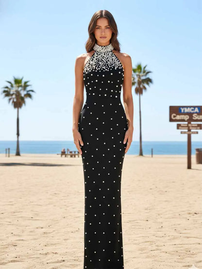 Persephone Pearl Halter Maxi Dress