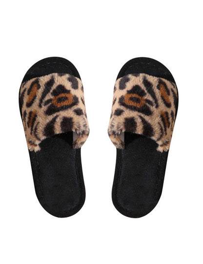 Soft Leopard Print Faux Fur Home Slippers