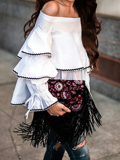 Sexy Off The Shoulder Multi-Layer Ruffled Shirt Top