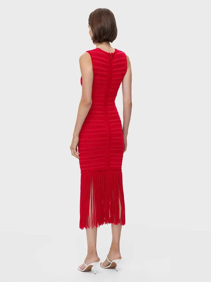 Julieta Tassel Round-Neck Bandage Midi Dress
