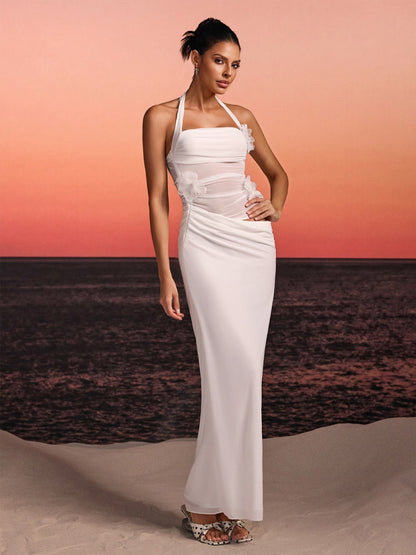 Ariella Halterneck Flower Maxi Dress In White