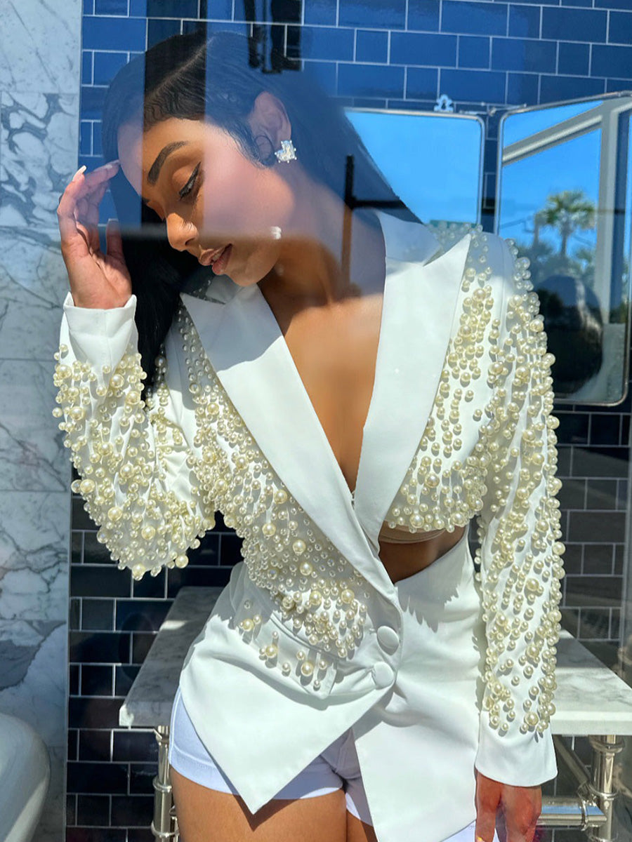 Paloma Beaded Irregular Suit Skirt Set