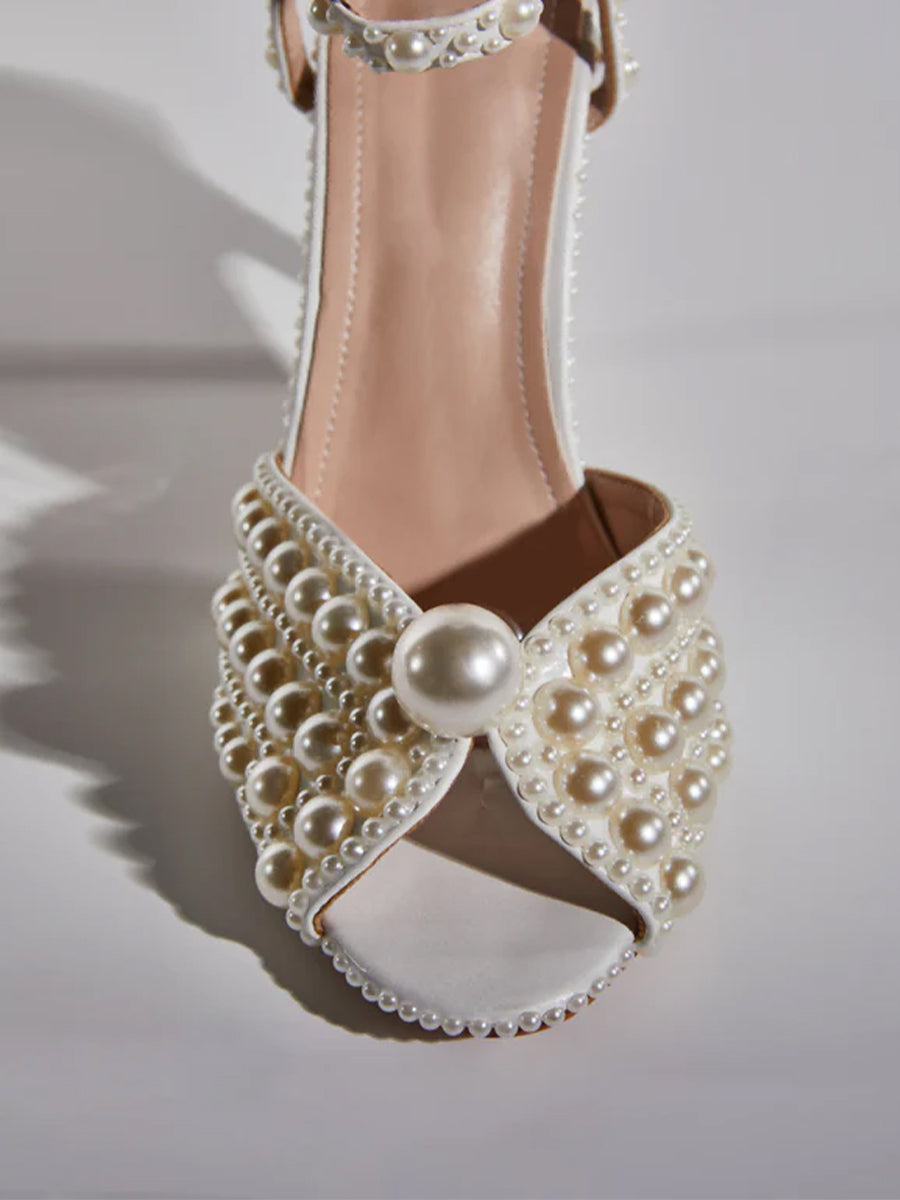 Cyrix Pearl Strap Sandals In Apricot