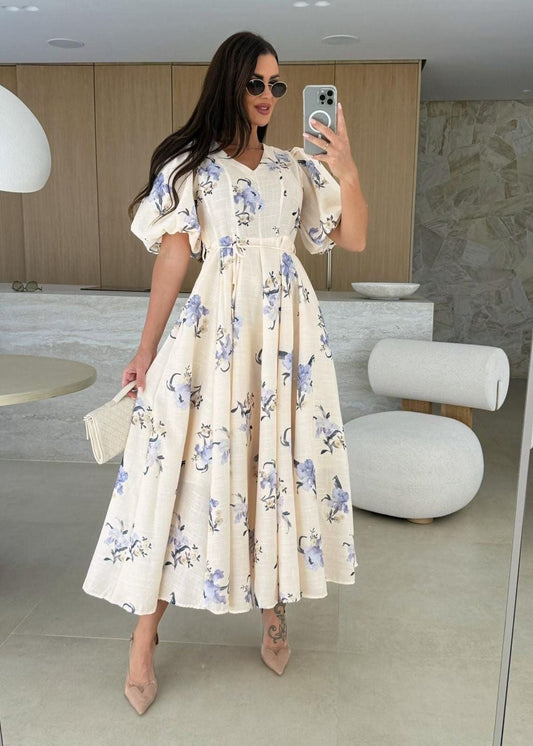 Floral Puff Sleeve Maxi Dress In Lightweight Fabric