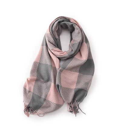 Color Block Plaid Fringe Scarf