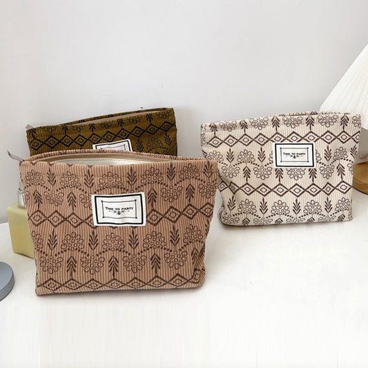 Cosbai - Corduroy Vintage Floral Makeup Bag
