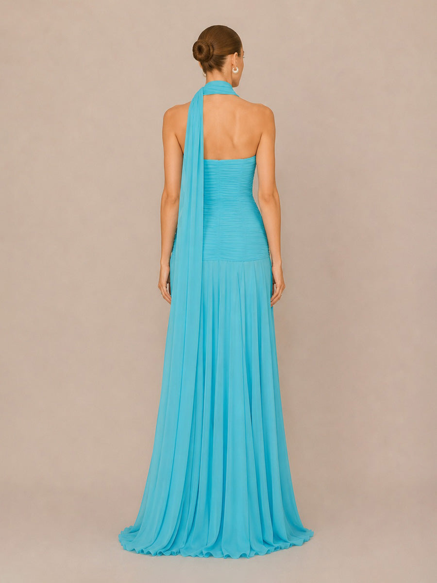 Mirabelle Elegant Pleated Strapless Maxi Dress with Flowing Ties