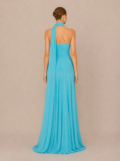 Mirabelle Elegant Pleated Strapless Maxi Dress with Flowing Ties
