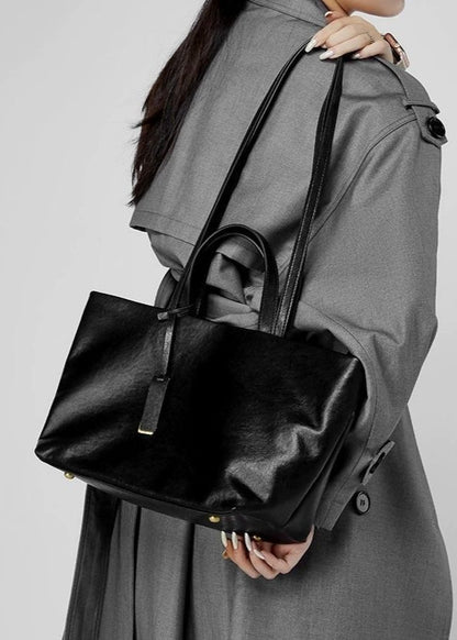 Structured Leather Tote with Crossbody Strap