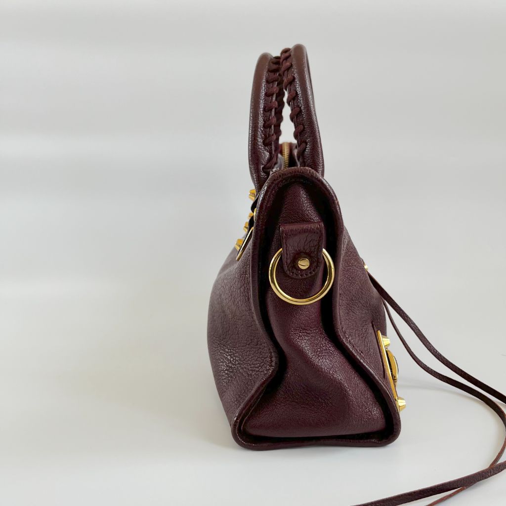 Balenciaga Burgundy Leather Small Metallic Edge City Bag