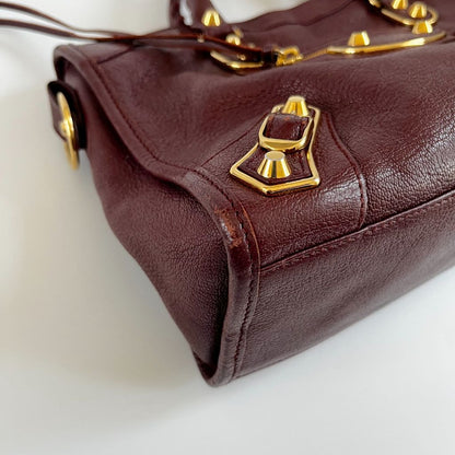 Balenciaga Burgundy Leather Small Metallic Edge City Bag