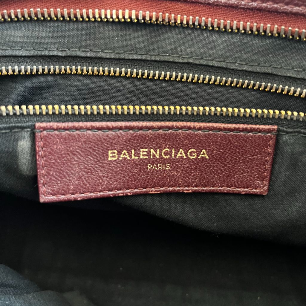 Balenciaga Burgundy Leather Small Metallic Edge City Bag