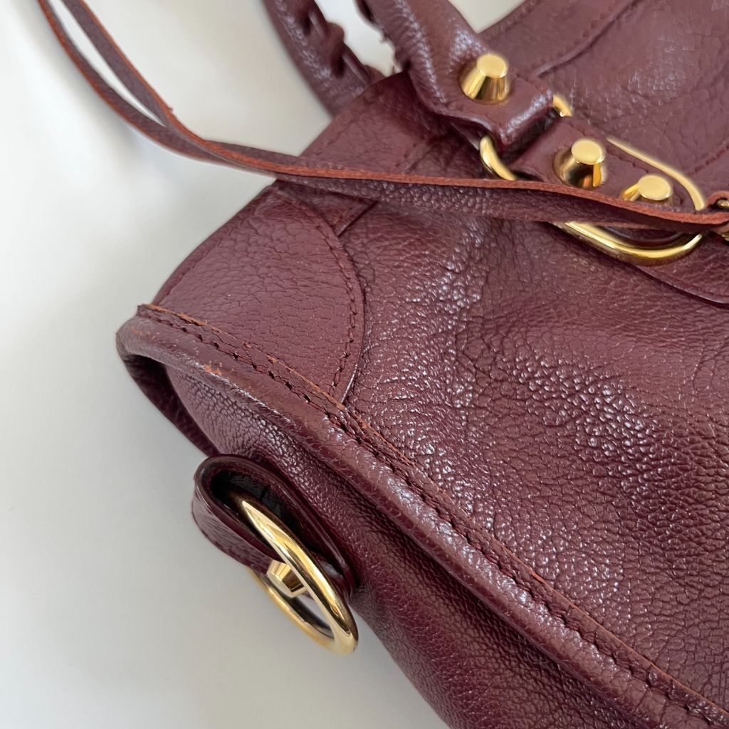 Balenciaga Burgundy Leather Small Metallic Edge City Bag