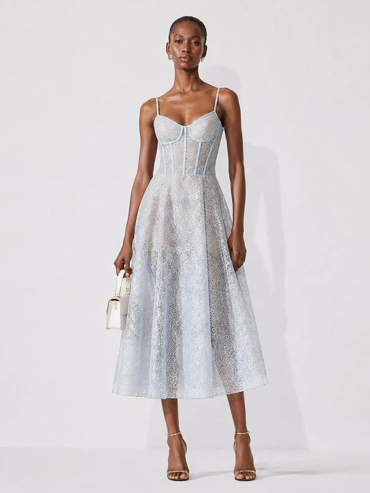 Rosalind Lace Spaghetti-Strap Midi Dress