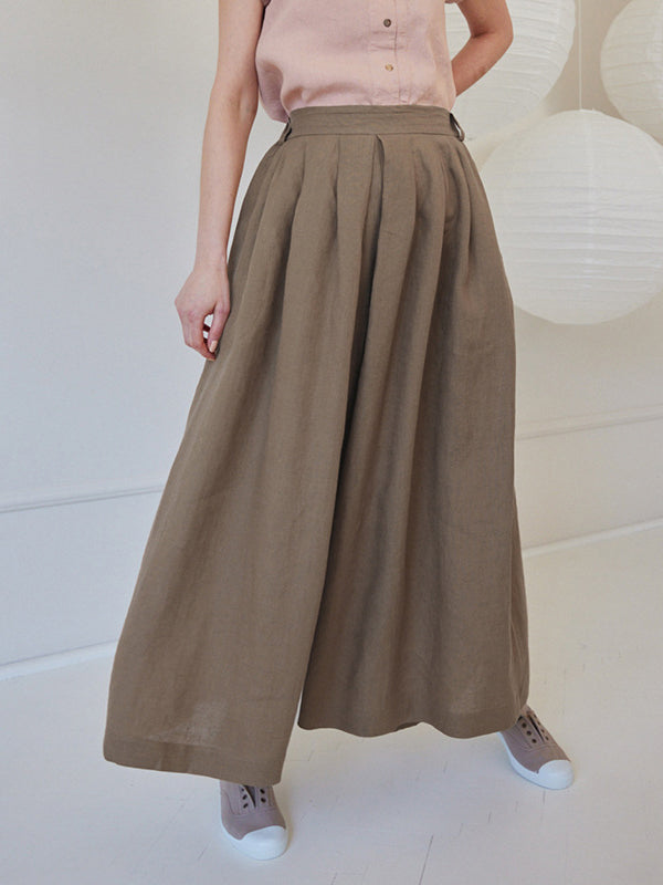 High Waisted Loose Pleated Pockets Solid Color Casual Pants Bottoms