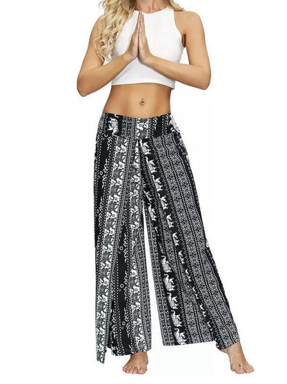 Ethnic Style Elegant Split Wide Leg Pants Women Loose Fitness Yoga Pants-2
