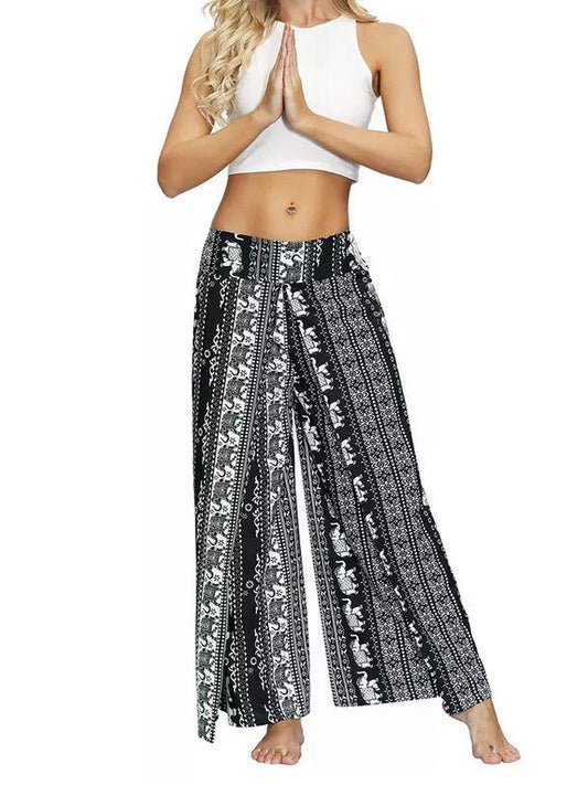 Ethnic Style Elegant Split Wide Leg Pants Women Loose Fitness Yoga Pants-2