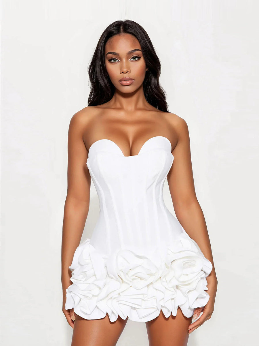 Blessed Beauty Ruffle Rosette Bandage Mini Dress