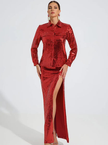 Sarah Radiant Sequin Shirt Maxi Dress