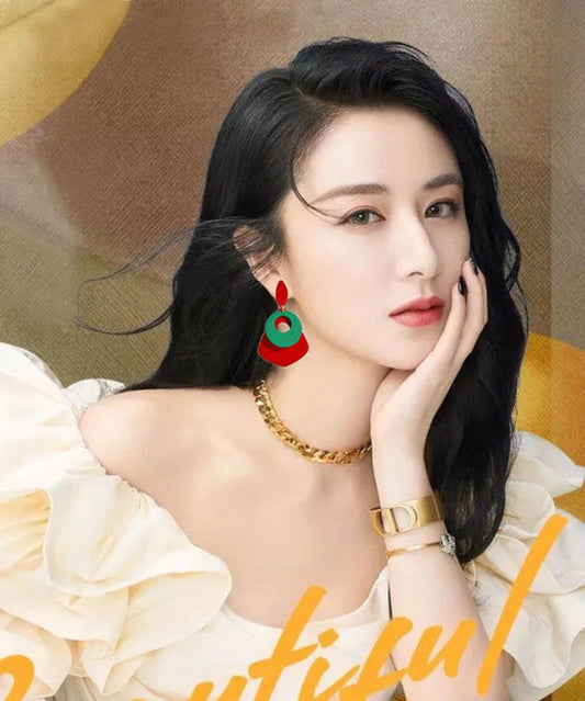 Women Colorblock Sterling Silver Alloy Acrylic Drop Earrings