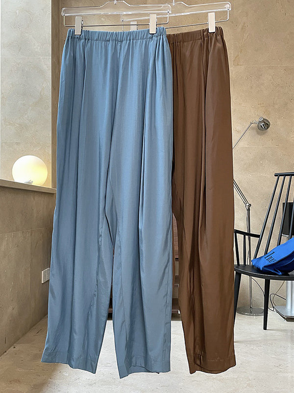 Casual Lightweight Loose High-Waisted Solid Color Wide Leg Pants